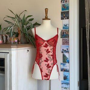 SHEIN Red Butterfly Lace Teddy Lingerie Intimates